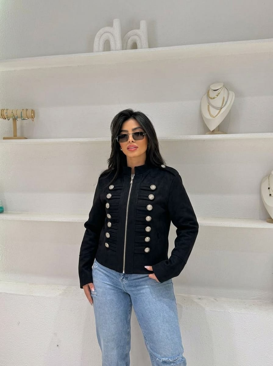 Structured Napoleon-inspired jacket with metal buttons, view 2