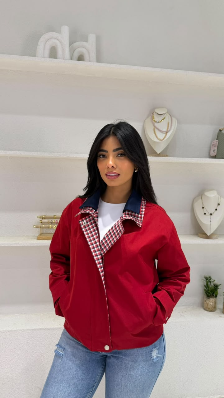 Plaid-Lined Red Jacket