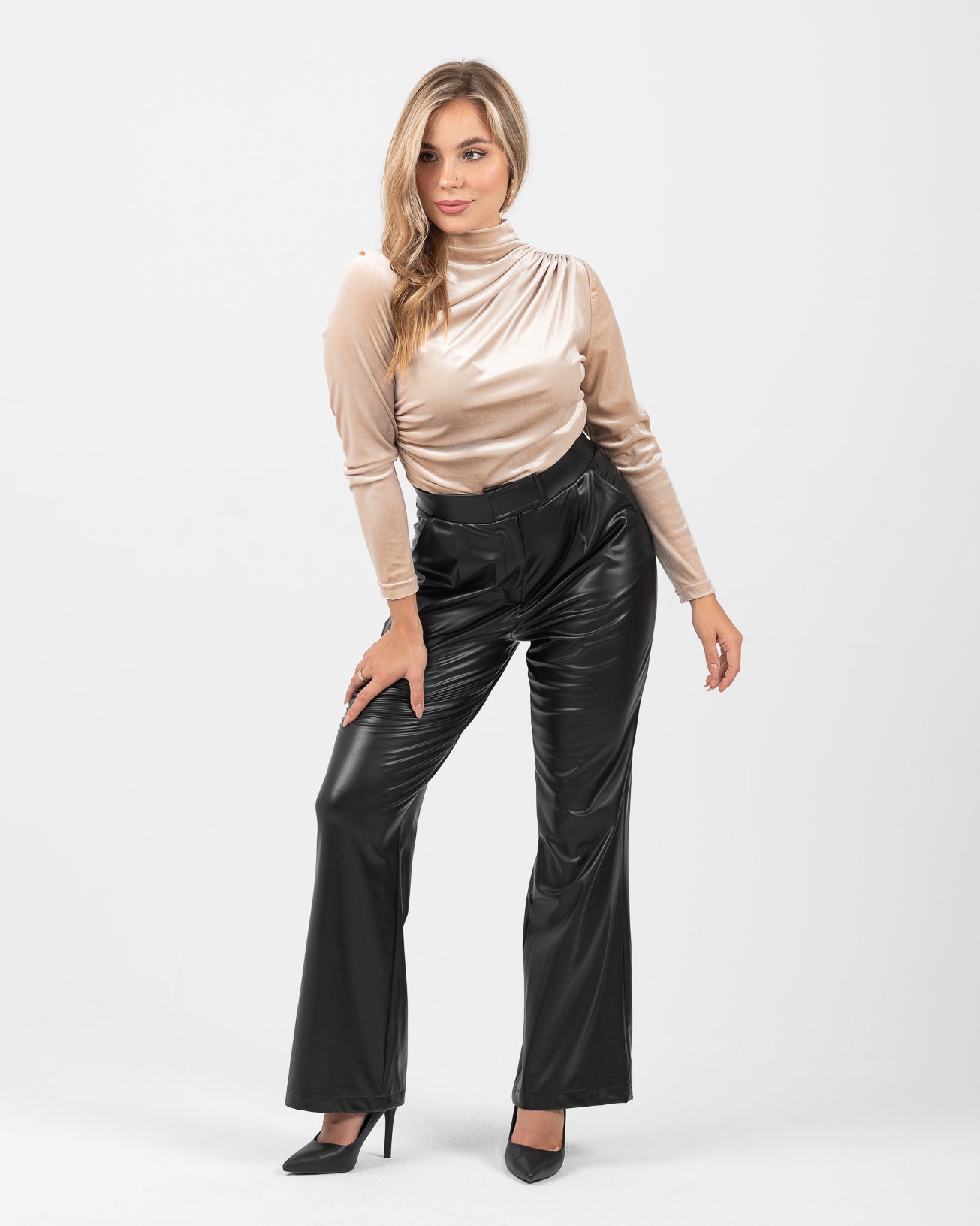 wide-leg leather pants