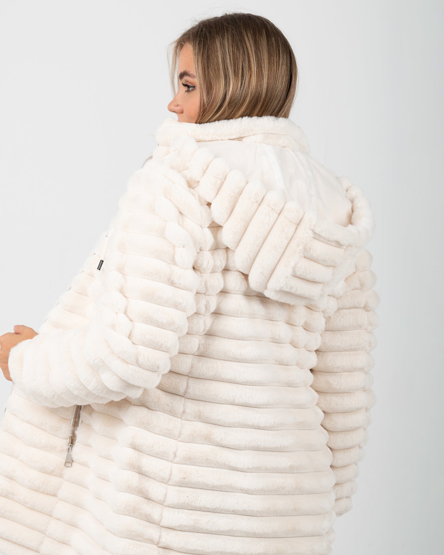 hooded fur long  jacket