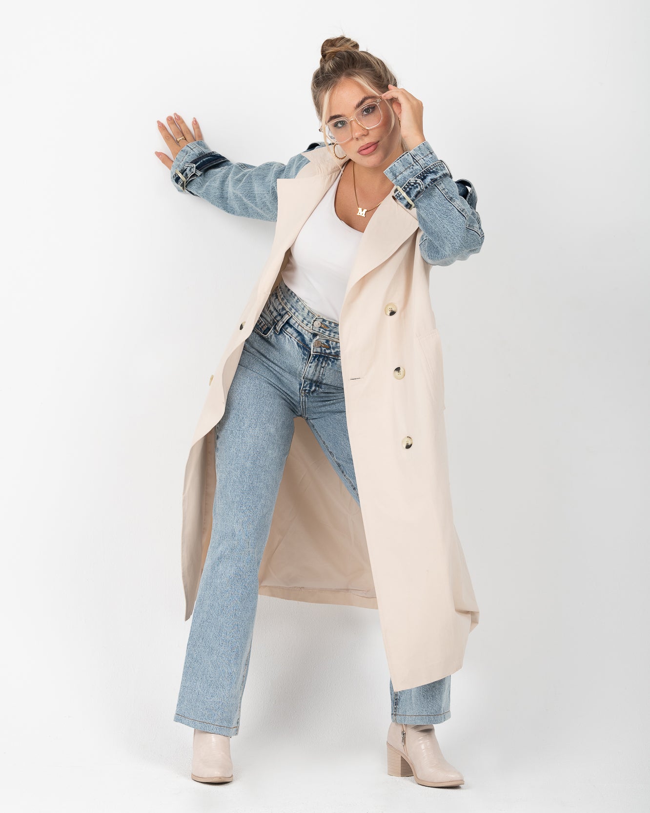 jeans-sleeve trench coat