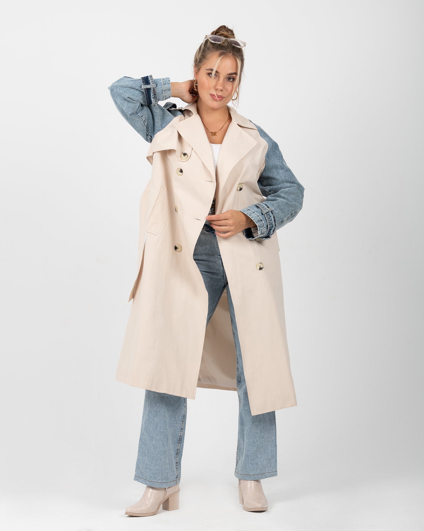 jeans-sleeve trench coat