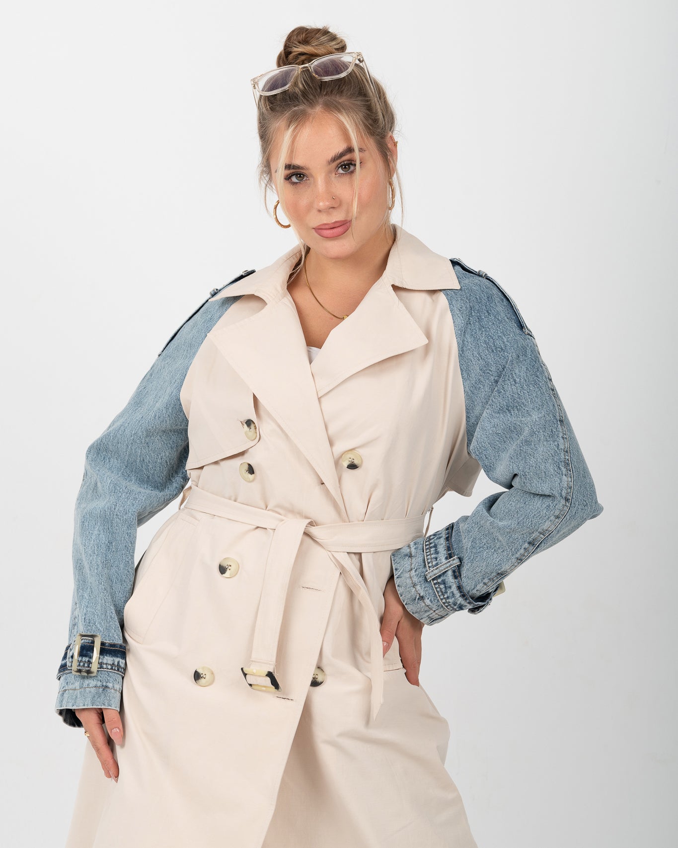 jeans-sleeve trench coat