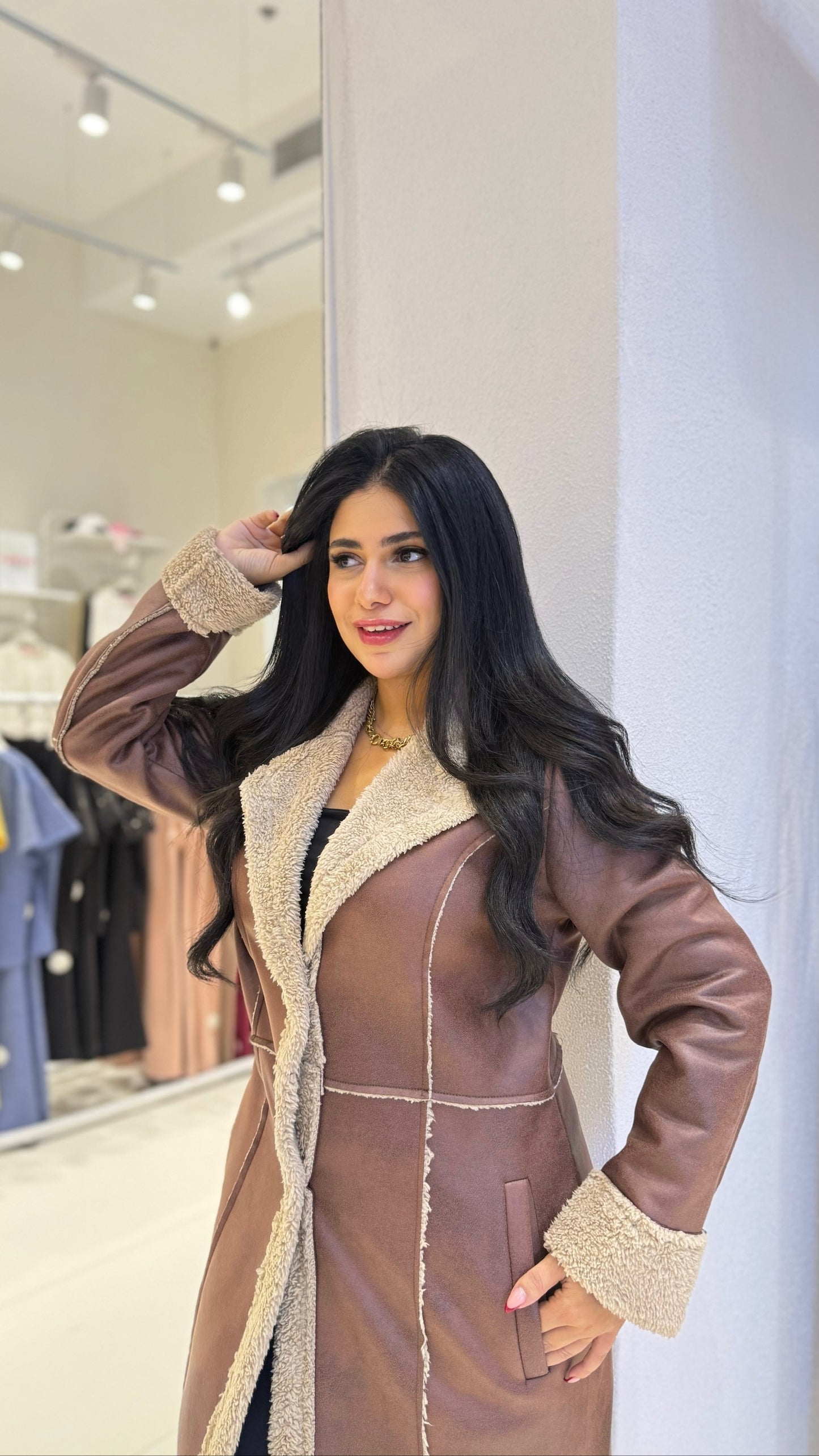 Women's Faux Suede Shearling Coat