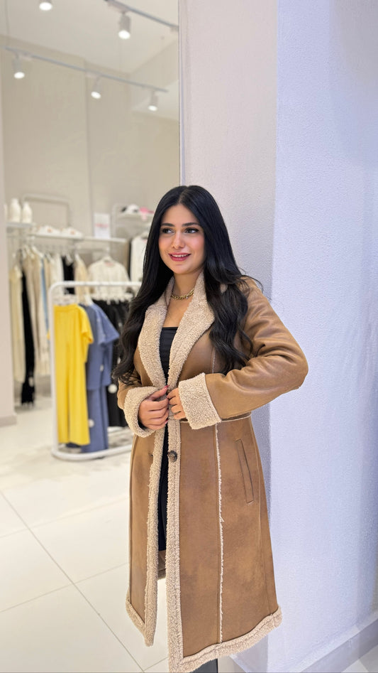 Women's Faux Suede Shearling Coat