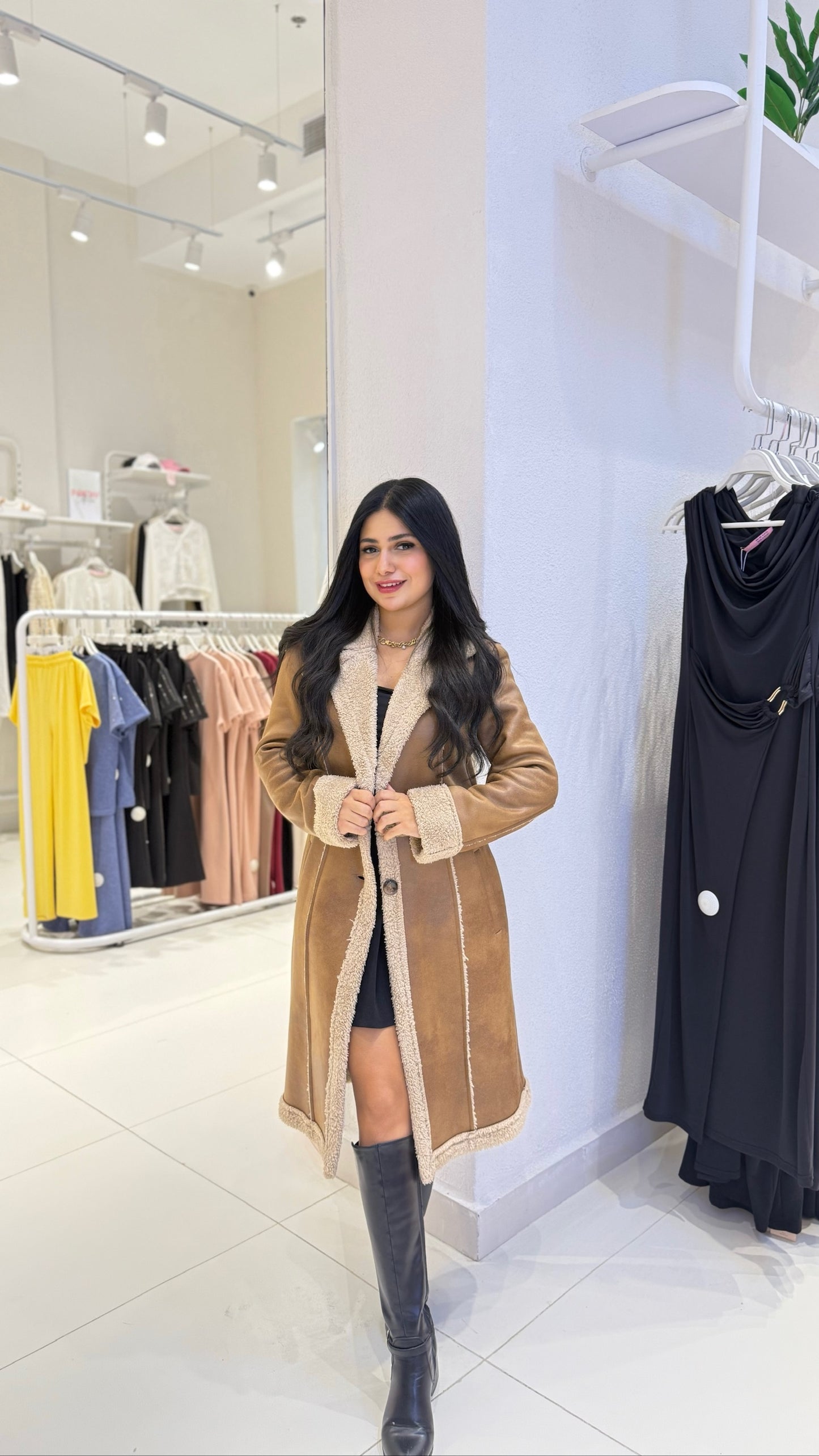 Women's Faux Suede Shearling Coat