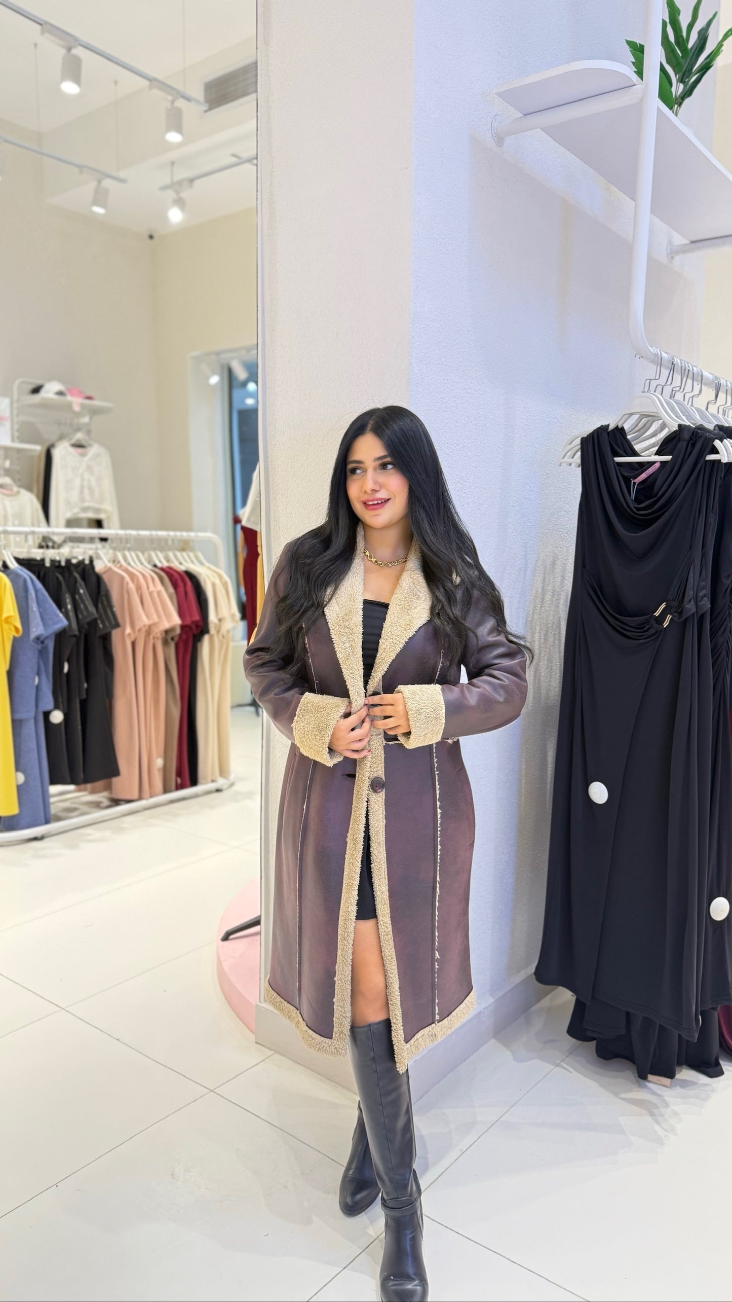 Women's Faux Suede Shearling Coat