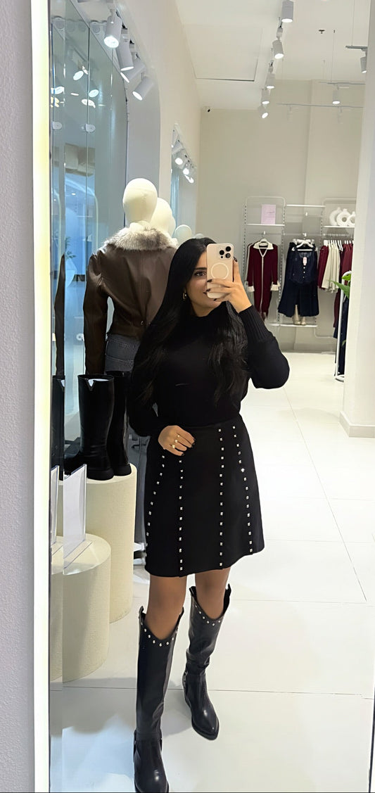 Embellished A-Line Knit Mini Skirt