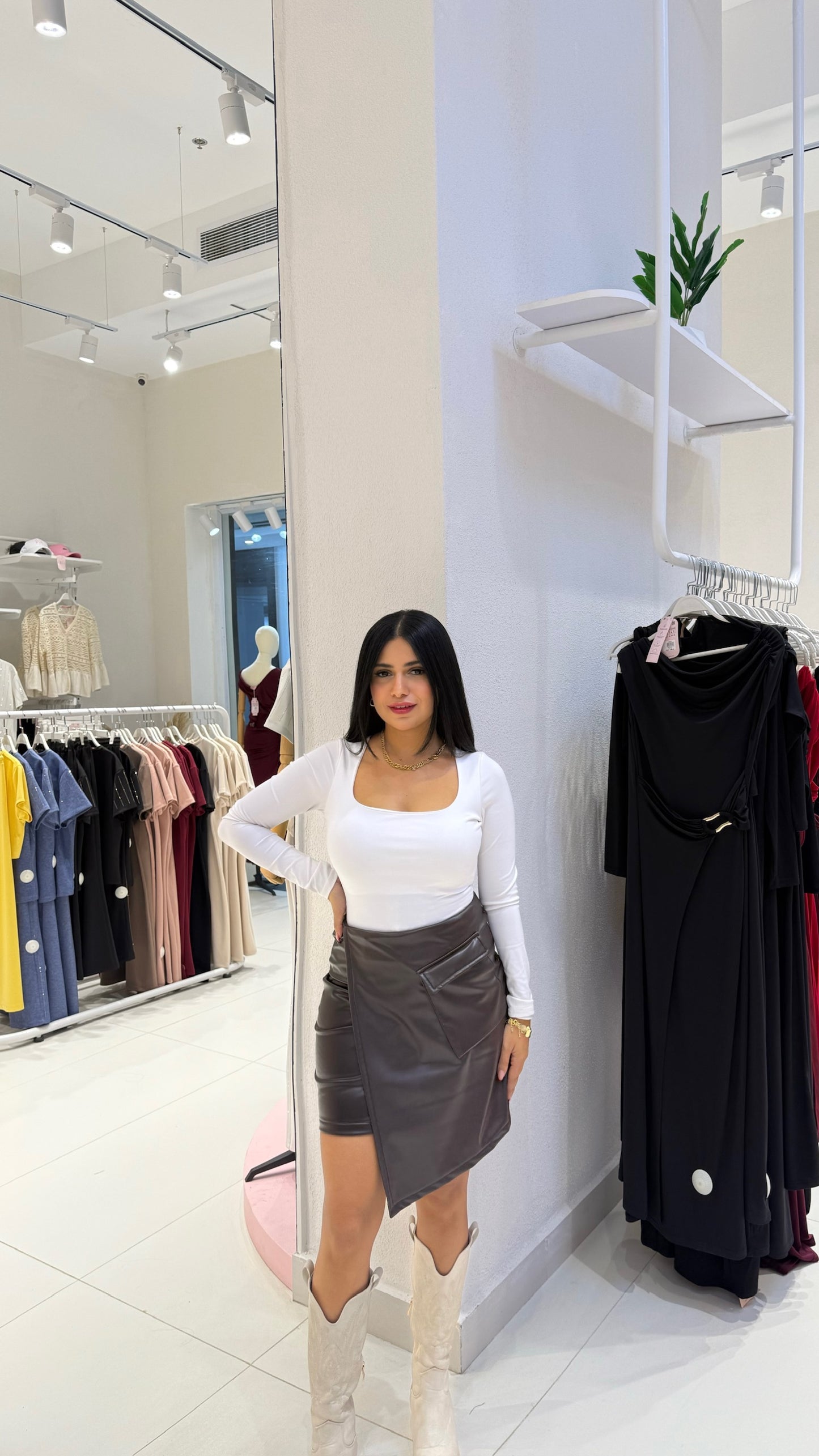 Asymmetrical faux leather mini skirt