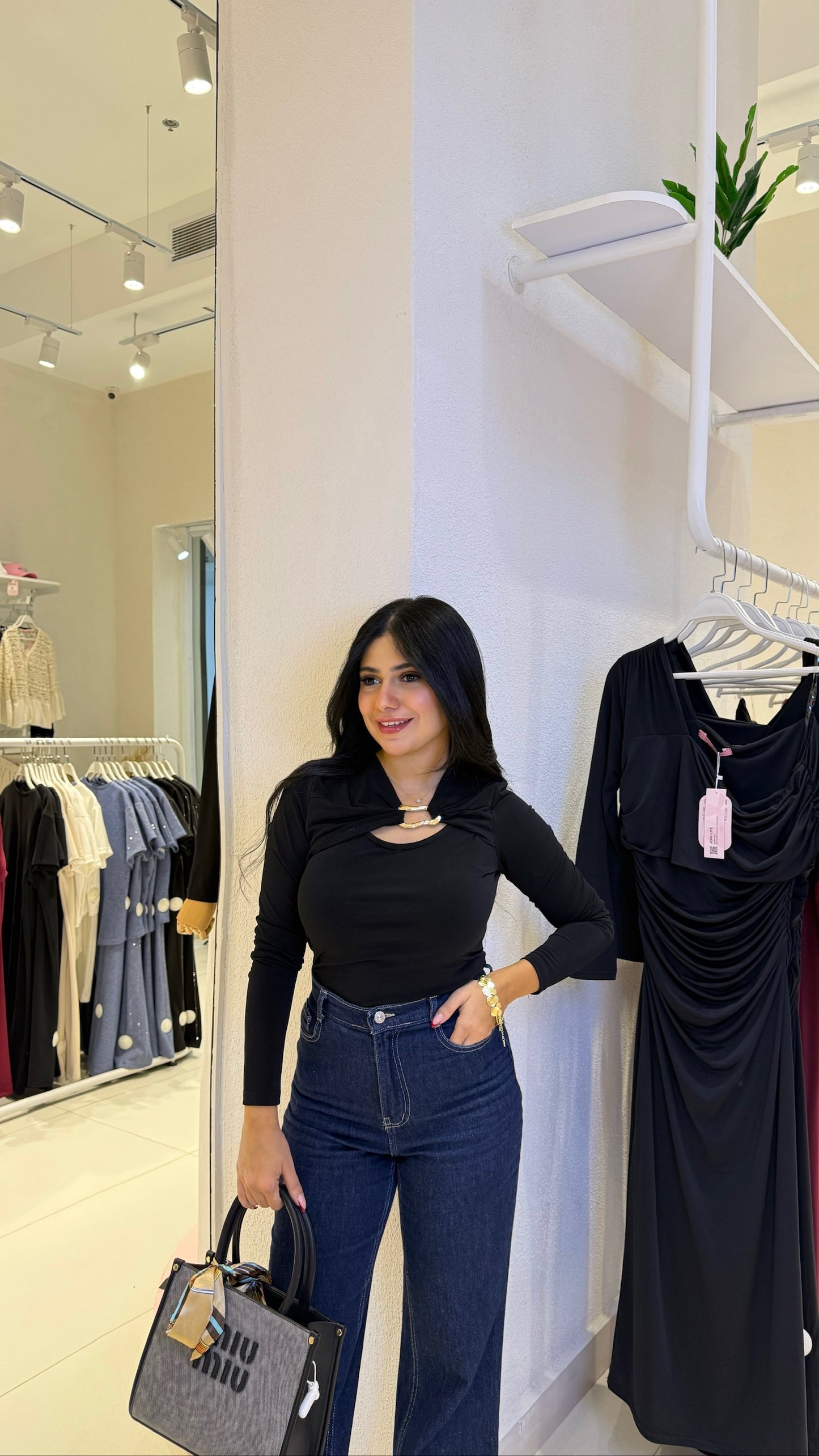 Long-Sleeve Keyhole Accent Top