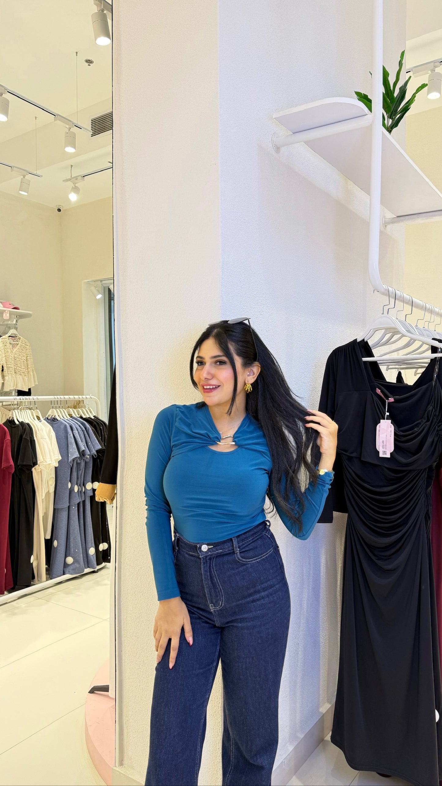 Long-Sleeve Keyhole Accent Top