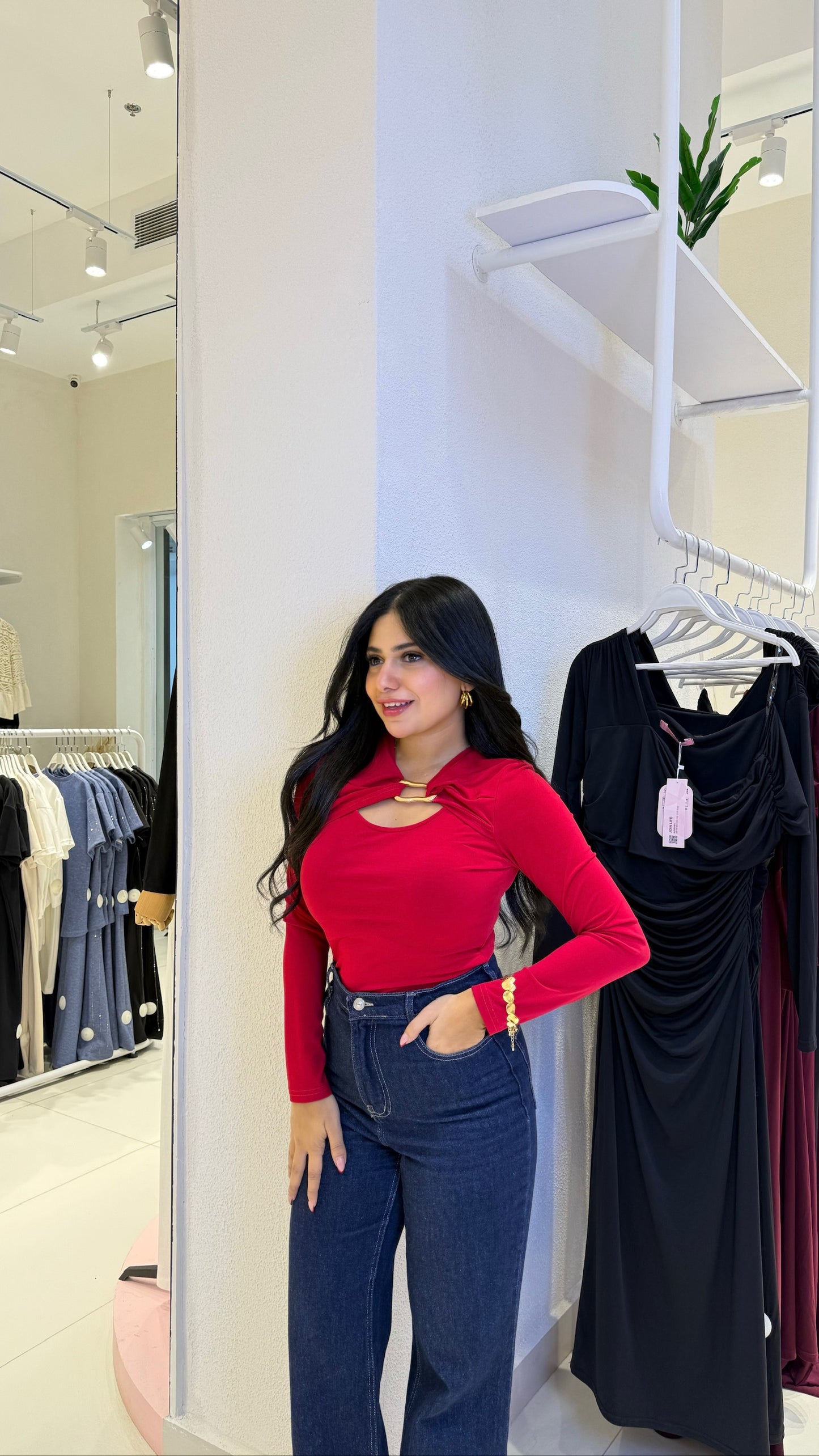 Long-Sleeve Keyhole Accent Top