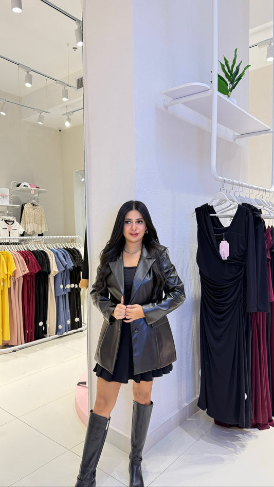 The Edgy Chic Vegan Leather Blazer Dress