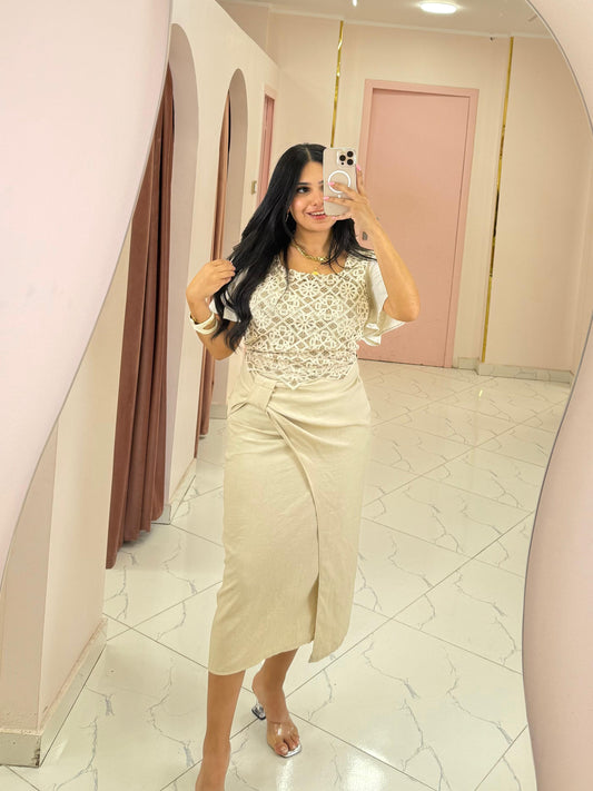 Cream Lace Flutter Sleeve Top