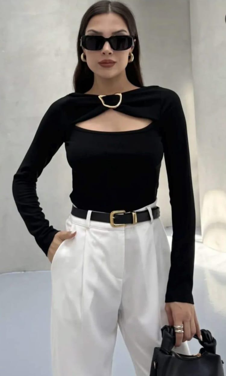 Chic Statement Cutout Long-Sleeve Top