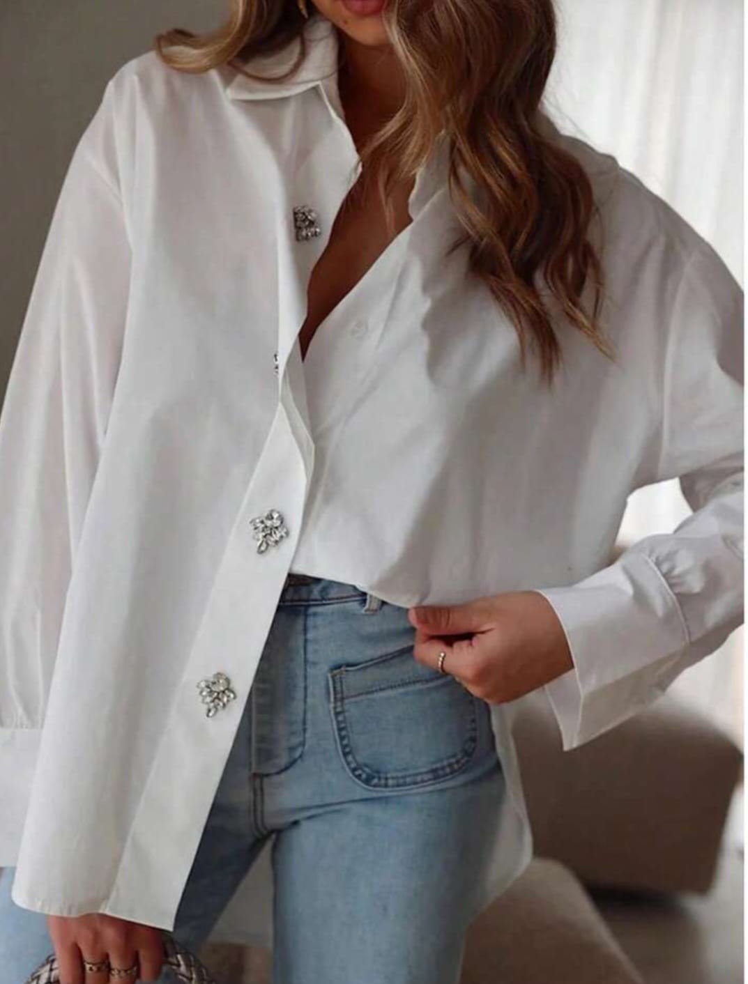 Crystal-Embellished Button-Down Cotton Shirt