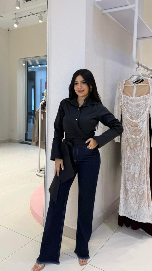 Poplin blouse with front wrap and side tie