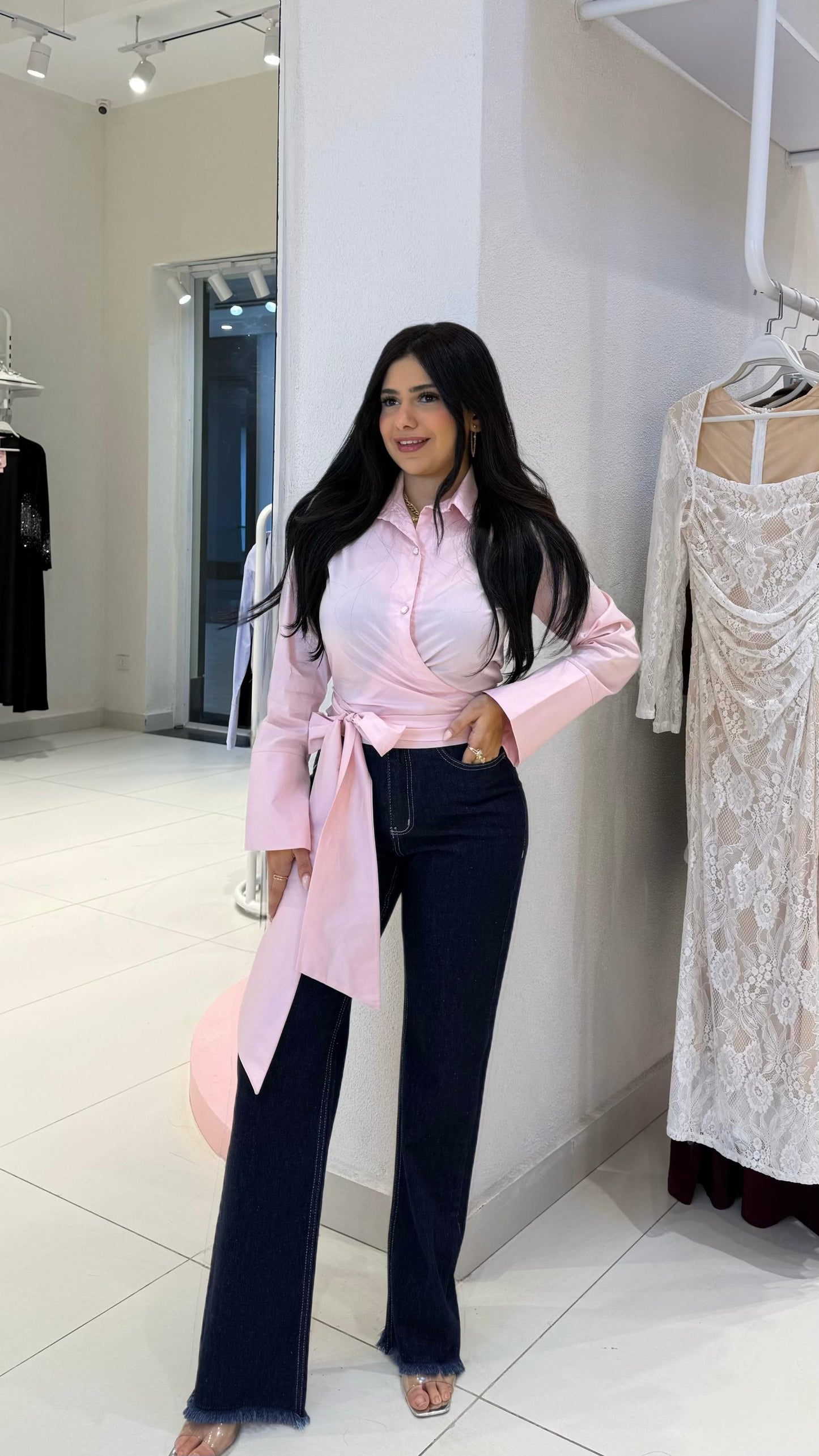 Poplin blouse with front wrap and side tie