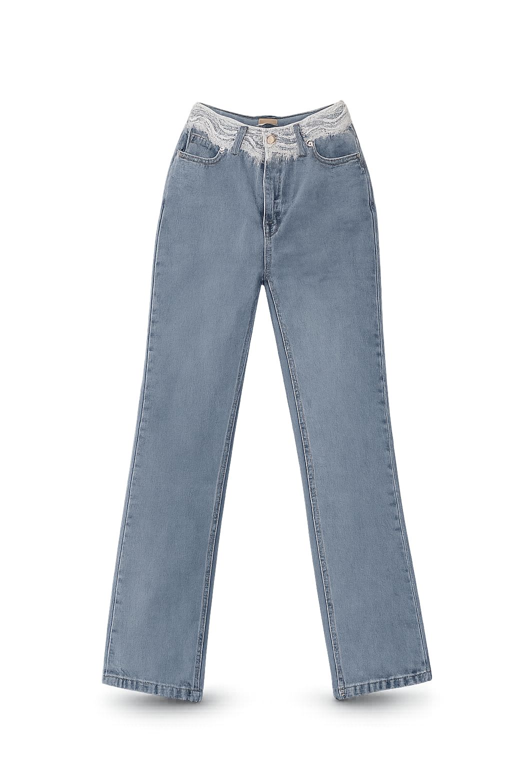 Denim jeans with lace waistband
