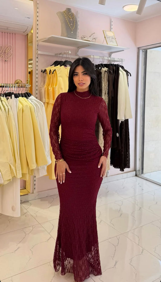 Long evening ruffled lace dress