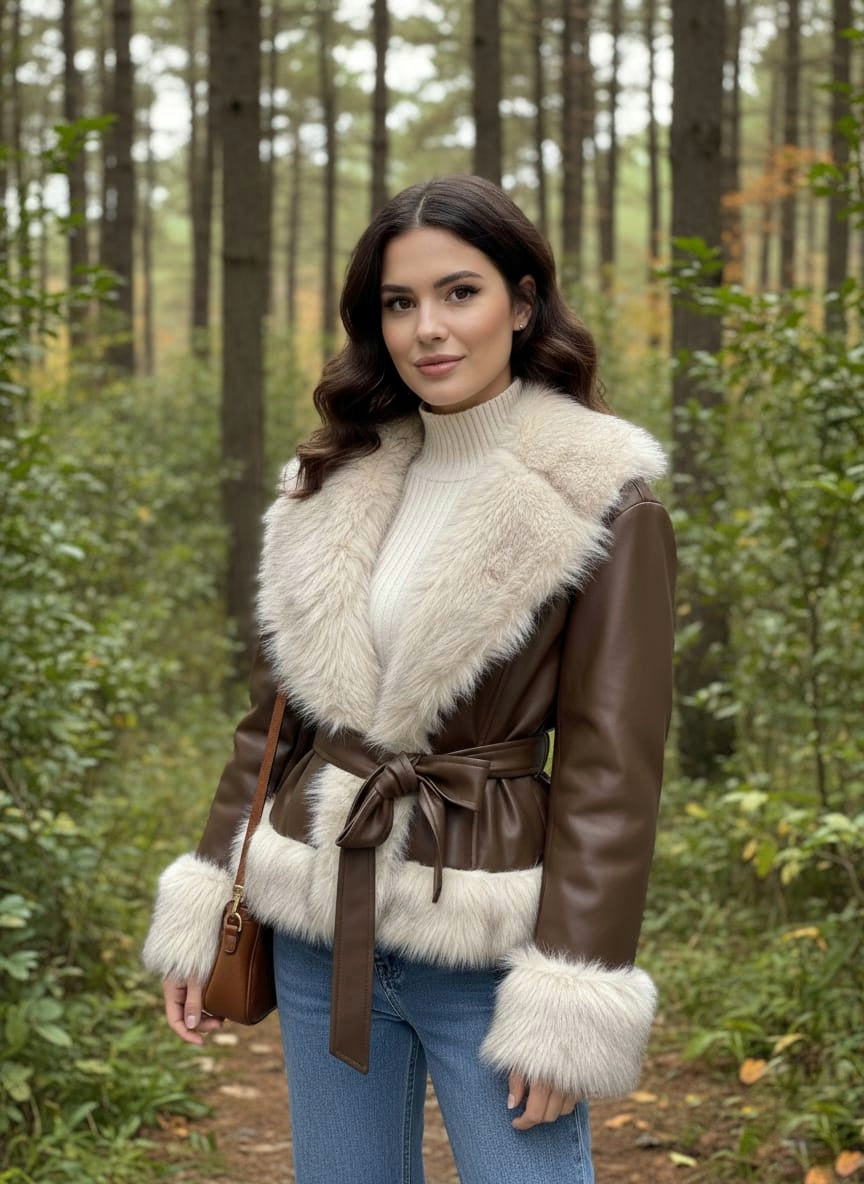 The Belted Faux Fur Trim Jacket