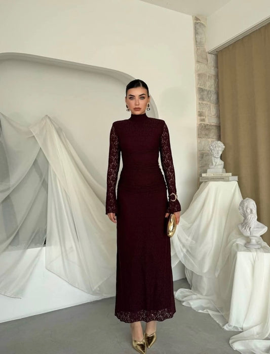 Long evening ruffled lace dress