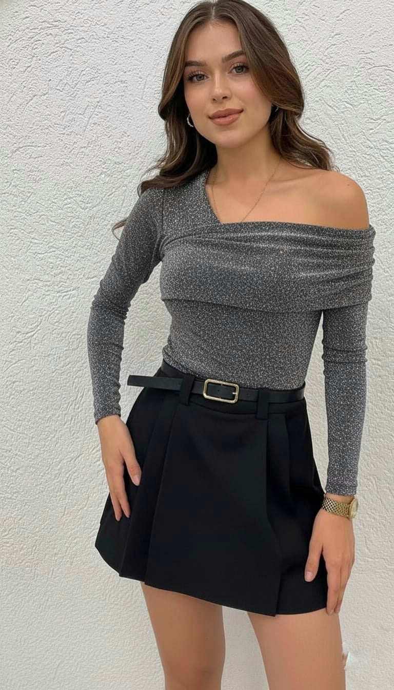 Shimmering Off-Shoulder Glitter Top