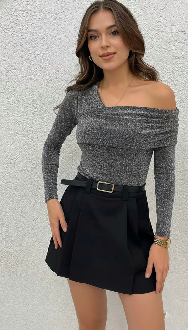 Shimmering Off-Shoulder Glitter Top